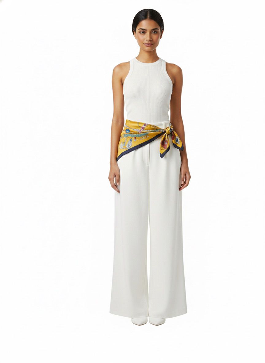 Pañoleta mostaza cordones azules