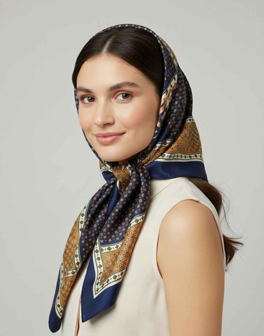 Pañoleta azul franja ocre